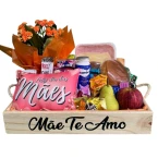 Cesta Bom Dia Mãe com Flores e Frutas