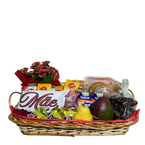 Cesta Premium Dia das Mães com Flores e Almofada